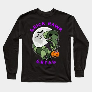 Trick Rawr Treat | Halloween Dinosaur costume cute T Rex Frankenstein kawaii Long Sleeve T-Shirt